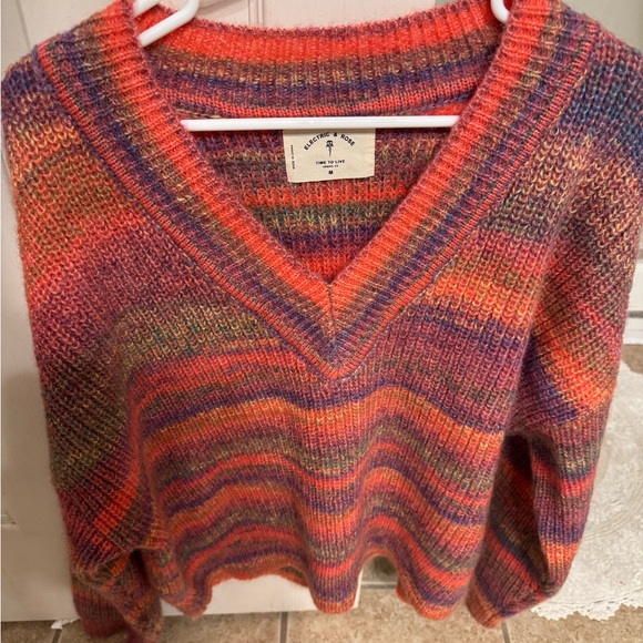 Electric & Rose Sweaters - Electric & Rose Orange, Purple & Pink V-Neck Striped Knit Sweater